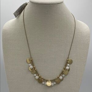 4.15.26-28 NWT Lucky Brand Gold Disc Necklace with White Beads 12”+2.5” ext